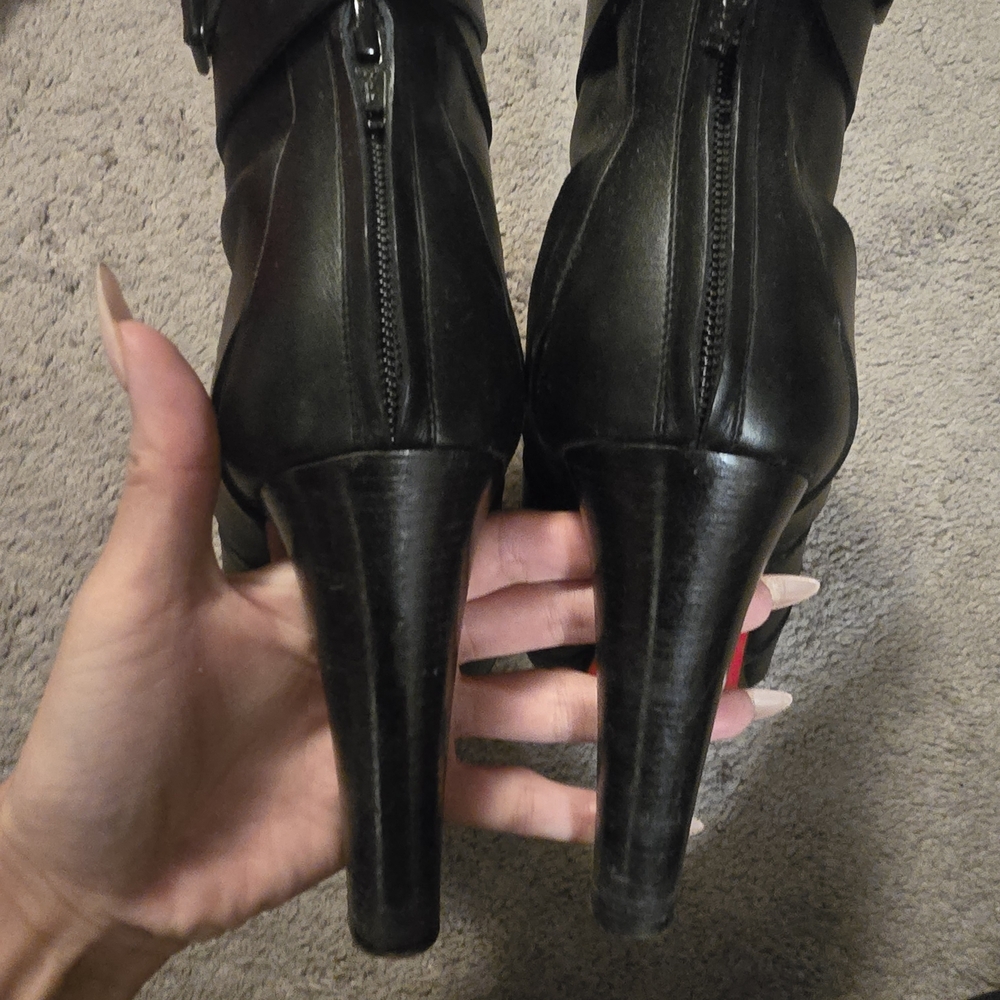 Black Leather Women's Heels - Picture 3 of 5
